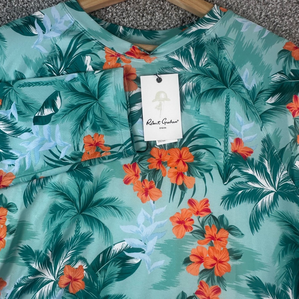 Robert Graham Rash Guard Shirt Mens Large Tropical Forest Swim Beach UPF 50+ NEW